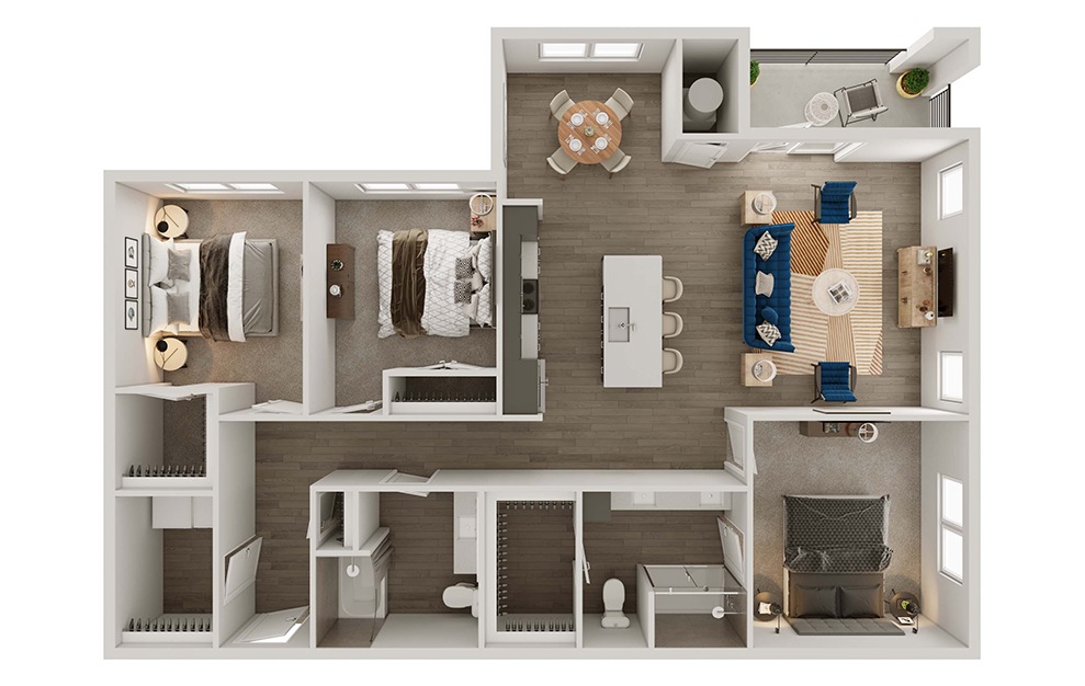 C1 - 3 bedroom floorplan layout with 2 baths and 1469 square feet. (3D)