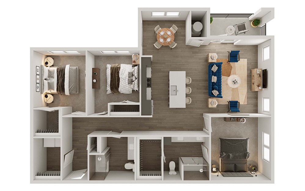 C1 - 3 bedroom floorplan layout with 2 bathrooms and 1469 square feet (3D)