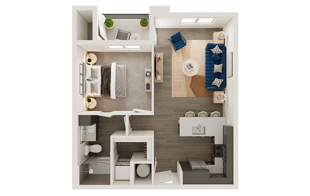 A1p - 1 bedroom floorplan layout with 1 bath and 709 square feet. (3D)