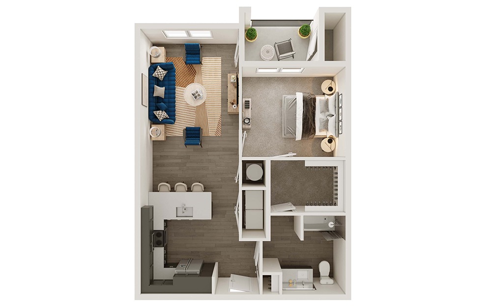 A2ap - 1 bedroom floorplan layout with 1 bath and 775 square feet. (3D)