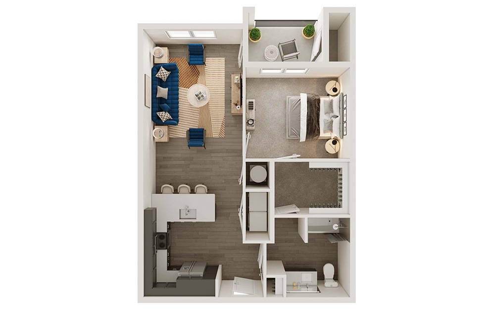 A2ap - 1 bedroom floorplan layout with 1 bathroom and 775 square feet (3D)