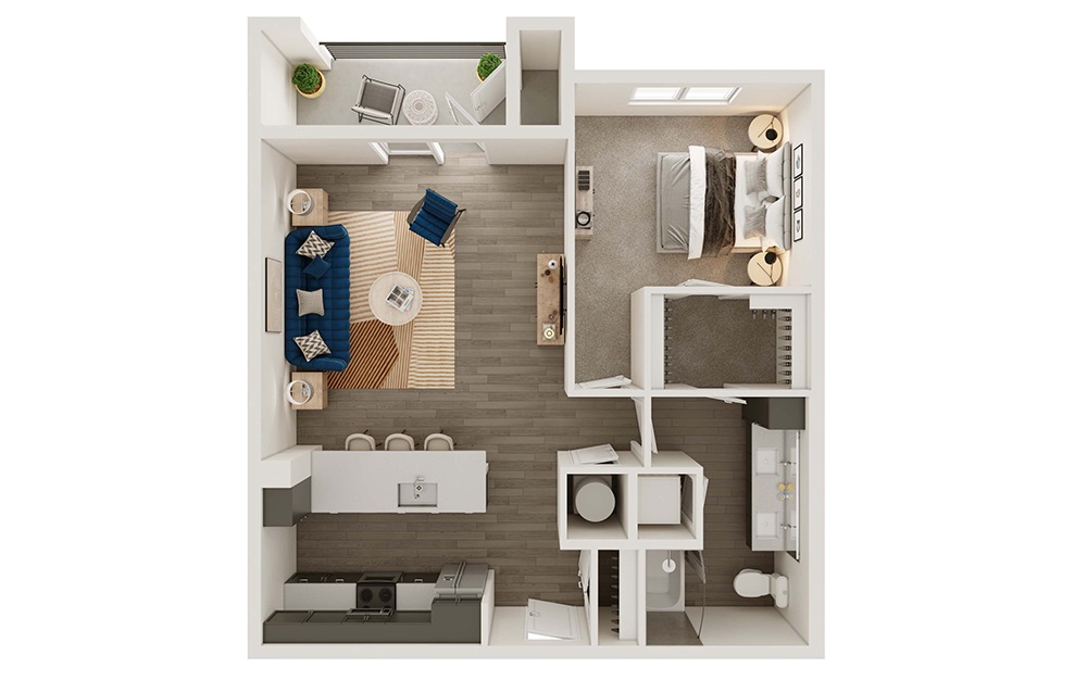 A3 - 1 bedroom floorplan layout with 1 bath and 865 square feet. (3D)