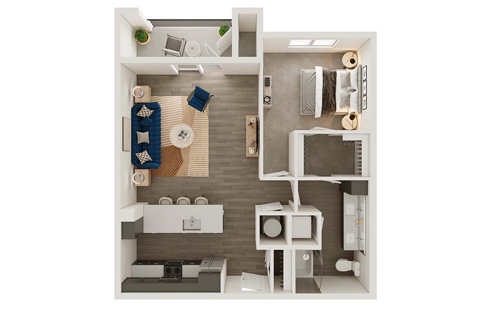 A3 - 1 bedroom floorplan layout with 1 bathroom and 865 square feet (3D)