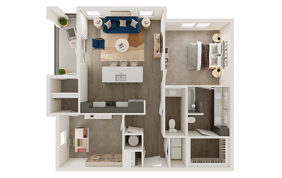 A4D - 1 bedroom floorplan layout with 1.5 bath and 931 square feet. (3D)