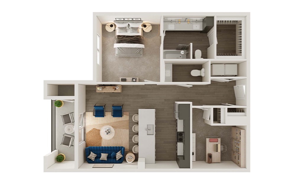 A4D - 1 bedroom floorplan layout with 1.5 bathroom and 931 square feet (3D)